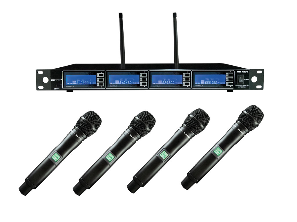 Комплект из 4-х беспроводных микрофонов MARK MR 4200/1, 4x200 каналов