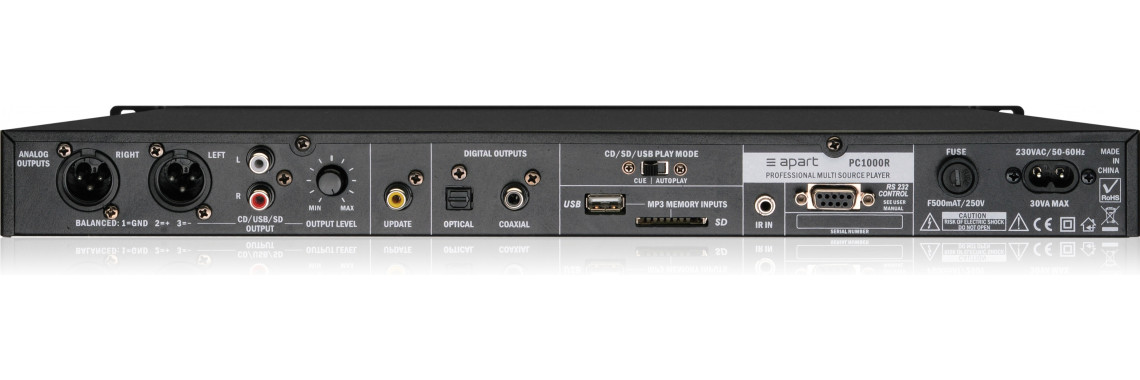Biamp PC1000RMKII. CD/MP3 проигрывватель, USB, SD-карта, контроль по RS232
