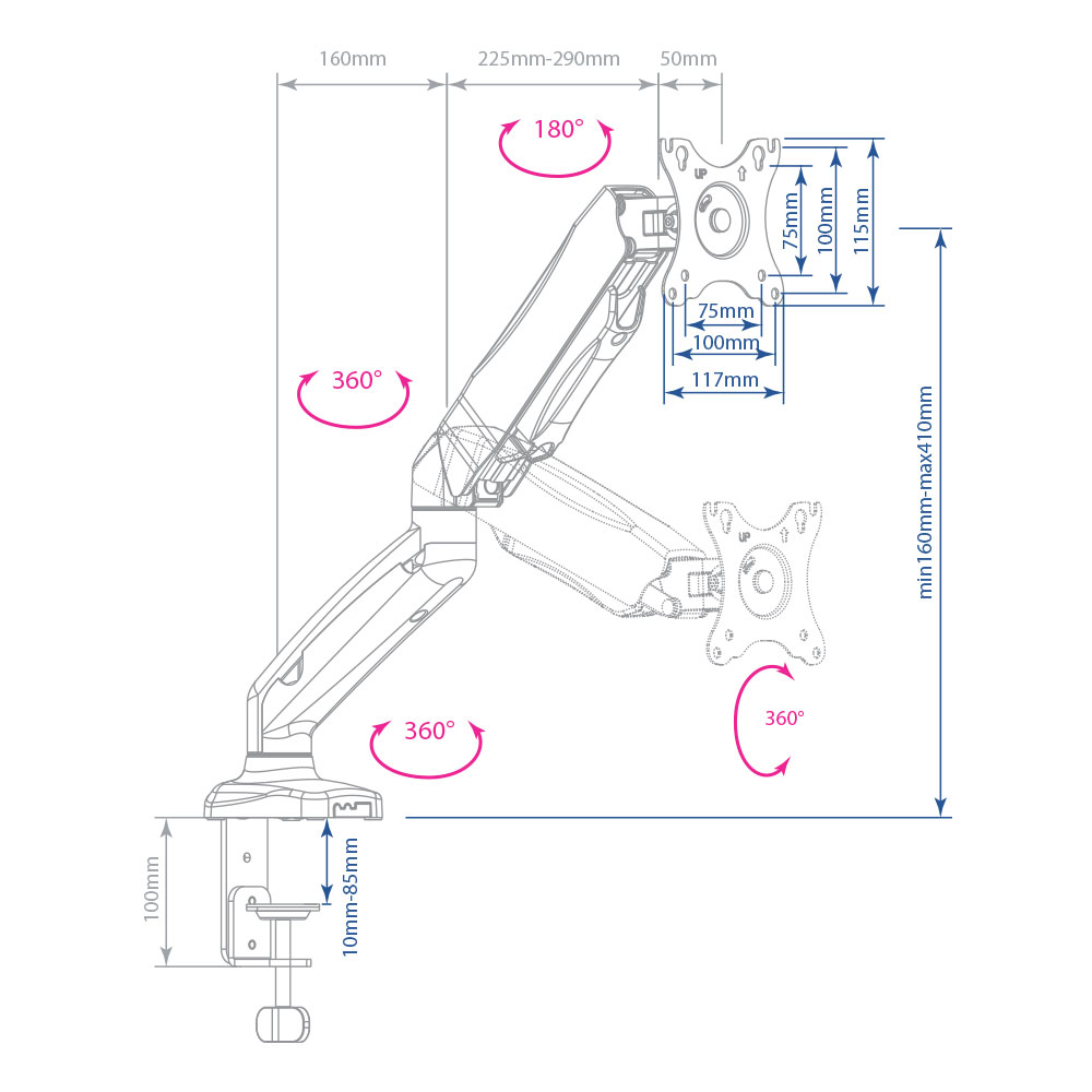 Кронштейн с газлифтом Arm media LCD-T21w белый