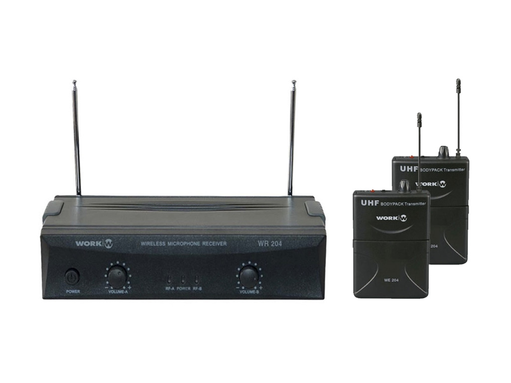 Комплект беспроводных петличных микрофонов WORK WRD 204/2, 4 канала VHF