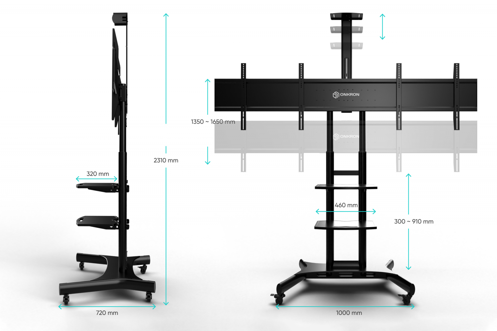 Стойка мобильная ONKRON TS1881DV черный, до 90кг